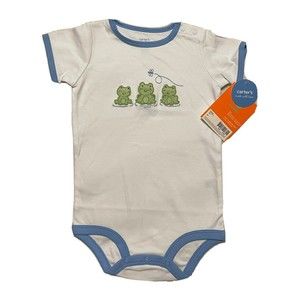 NWT Carter’s Boys 18 Months Snap Bodysuit Frogs White Lt. Blue Trim